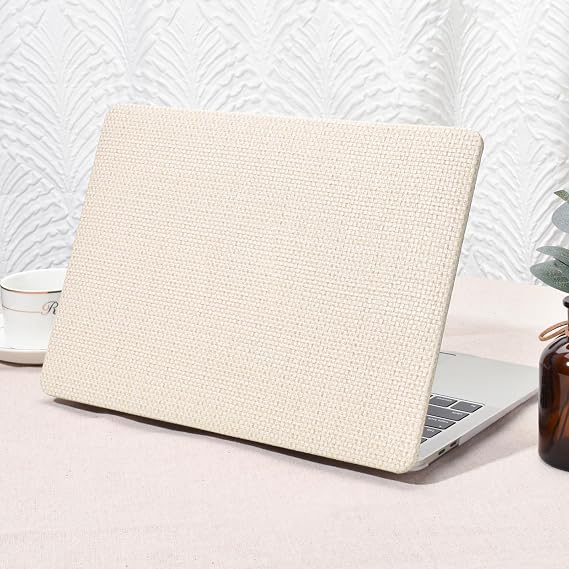Seorsok Compatible with New MacBook Air 13.6 inch Case M5 M4 M3 M2 2026 2025-2022 Release A3449 A3240 A2681 A3113,Elegant Leather Plastic Hard Case with Keyboard Cover,Beige Woven No Logo Cutout