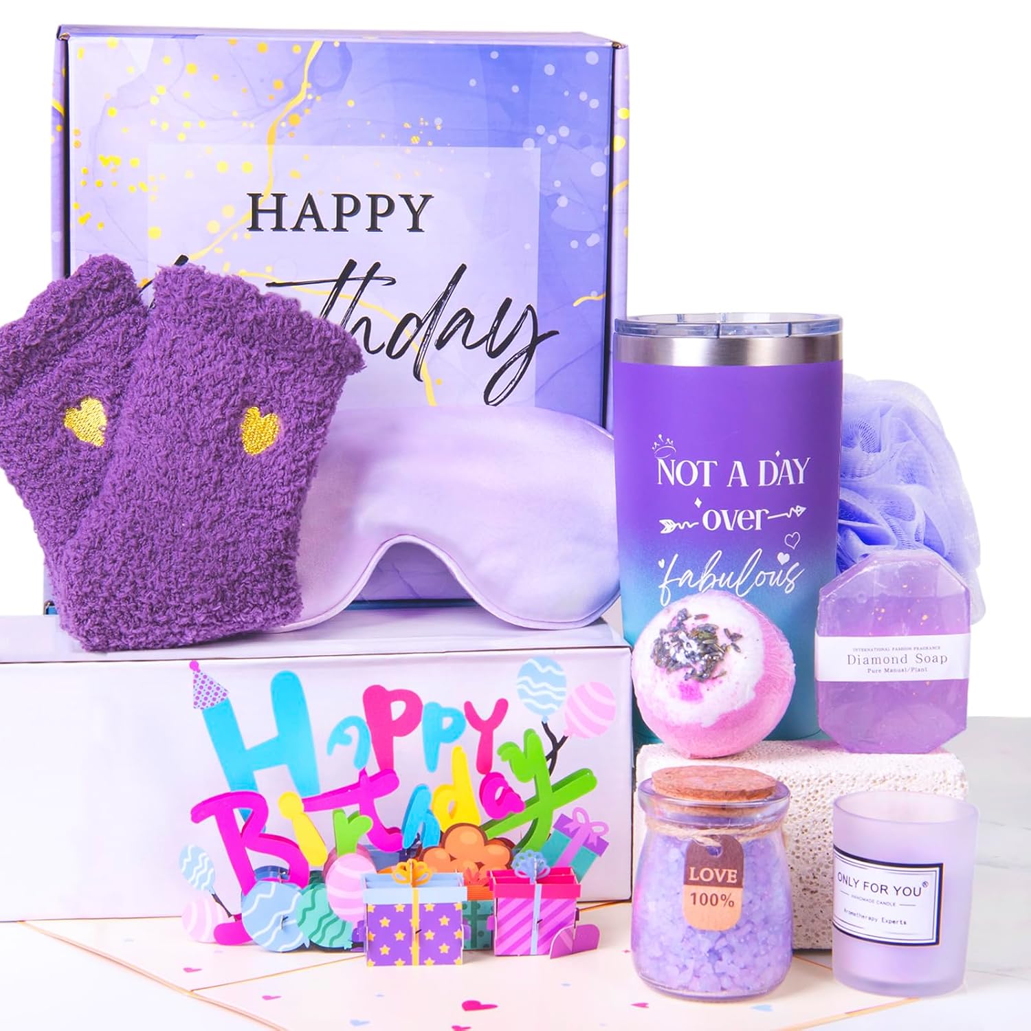Birthday Gifts for Women Friend Mom -Relaxing Spa Gift Basket Set Care Package Gift for Woman, Unique Happy Birthday Gift Ideas for Sister Her Best Friend Wife Grandma Teacher Nurse CoworkerPurple