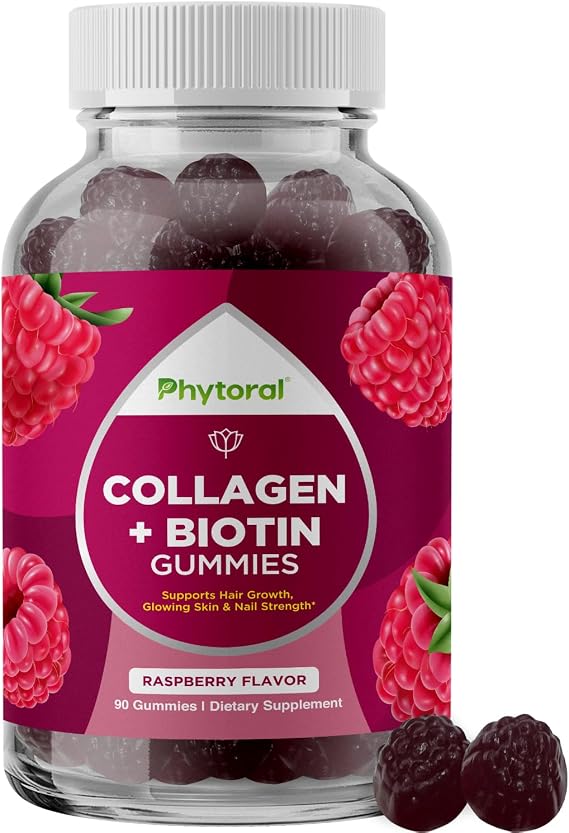 Phytoral Hydrolyzed Collagen Peptides for Women with Biotin - Hair, Skin and Nails Vitamins for Elasticity, Vitality & Hydration Gummies - Naturally Sourced Biotin and Collagen for Women - 90 Count