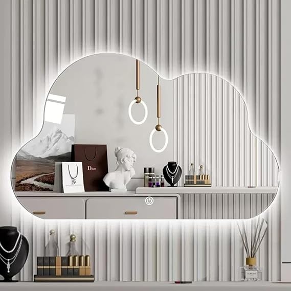 Cloud Smart Makeup Mirror Led Light Wall-Mounted Bathroom Mirror Wall-Mounted Luminous Mirror Vanity Mirror with Light Special-Shaped Mirror for Living Room Bedroom Bathroom Entryway(40x60cm)