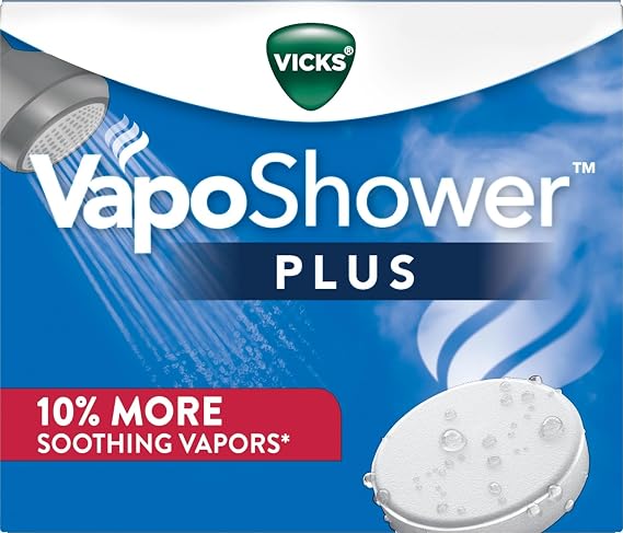 Vicks, VapoShower Plus, Shower Steamers, Eucalyptus Shower Steamer & Menthol Scent, Clean Dissolving Vapor Shower Tablets, Aromatherapy Shower Steamer & Shower Bombs, 12 count