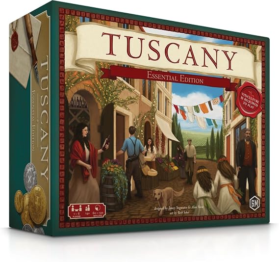 Stonemaier Games Viticulture: Tuscany Expansion Essential Edition, 1-6 Players, Ages 14+, 150 Mins, New Board, Cards, Workers | Expansion by Jamey Stegmaier | New Board, Cards, Workers | Increases Complexity and Choices | 1-6 Players, 150 Mins