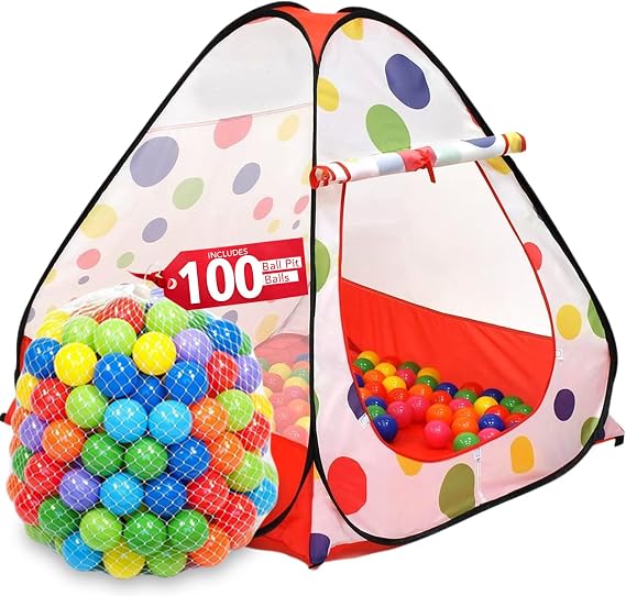Kids Play Tent with 100 Balls 39x39 Pop-Up Ball Pit Playhouse Indoor/Outdoor Toy with Mesh Windows & Carry Bag