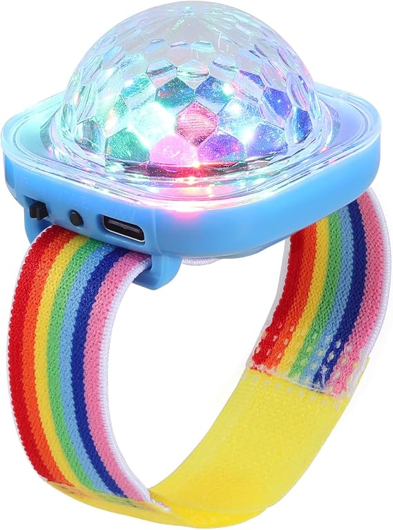 Disco Ball Light, Wearable Mini Portable LED Lamp Night Strobe Watch Bracelet USB Charging Voice Controlled with Suction Cup for Kid Party Car Dancing DJ Club(Blue)