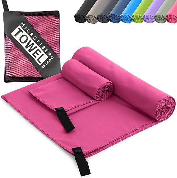Microfibre Towel - Quick dry Lightweight Absorbent Travel Towel ，Beach Towel Perfect for Sports Beach Gym Swimming，Cycling,Yoga, Camping ，Hiking (2, Rose Red)