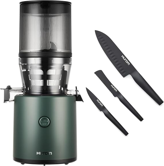 Hurom Kale/Dark Green H320 Slow Juicer with German Steel Knife Set, Self-Feeding Cold Press Juice Machine, Corrosion-Resistant and Non-Stick Coated Blades, High Yield, BPA Free (500ml/ 16oz)