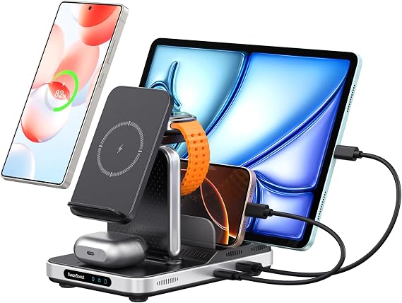 SwanScout 5 in 1 Charging Station for Samsung Devices Wireless Charger for Samsung S25/S24/S23/S22 Series Galaxy Watch Ultra/7/6/5/4 Galaxy Buds for Galaxy Tab/iPad/Switch Model 901S