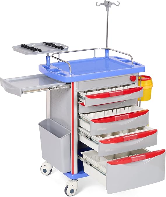Careboda Medical Crash Cart with Drawers, for Hospitals, Clinic, 350lbs