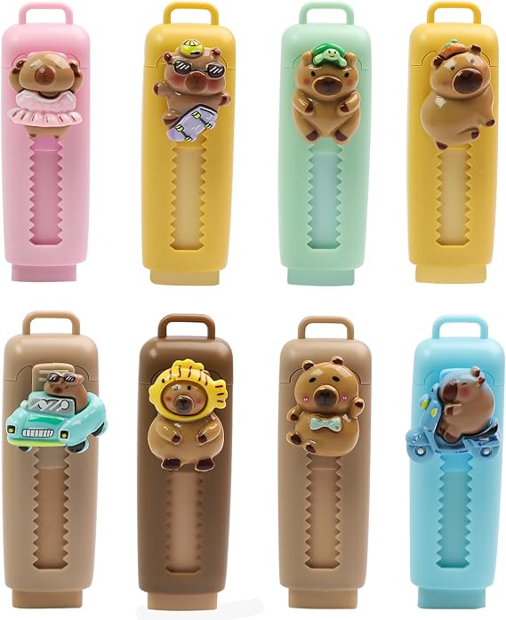 8 Pcs Capybara Rubbers Erasers for Kids, Retractable Eraser