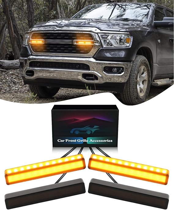 4Pcs Front LED Grill Lights for 2019-2026 Dodge Ram 1500 Grille, Yellow