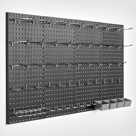 VEVOR 609.6 x 304.8 x 19mm 4 Panel Metal Perforated Panels Heavy Duty Wall Organizer with Accessories, for Living Room, Tool Storage, Craft Room, Black
