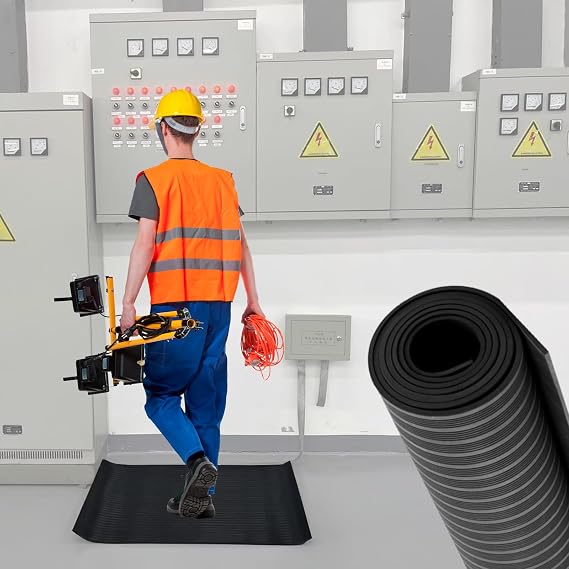 5 FT Electrical Safety Mat 6000V Insulated, High Voltage Insulating Rubber Floor Mats for Home Commercial Work Spaces, Large Non-Slip Switchboard Matting
