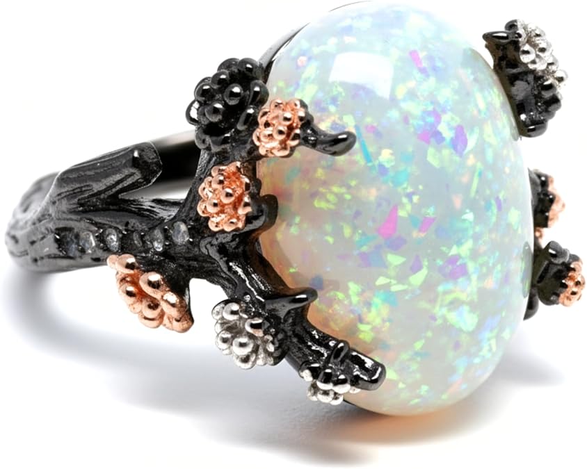 Henrietta Gothic Opal Ring for Women, Fantasy Promise Ring by Ginger Lyne