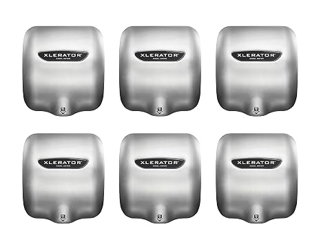 XLERATOR Excel Dryer XL-SB 1.1N Automatic High Speed Commercial Hand Dryer, Brushed Stainless Steel Cover, GreenSpec Listed, LEED Credits, Noise Reduction Nozzle 110/120V 12.2 Amps (6 Pack)