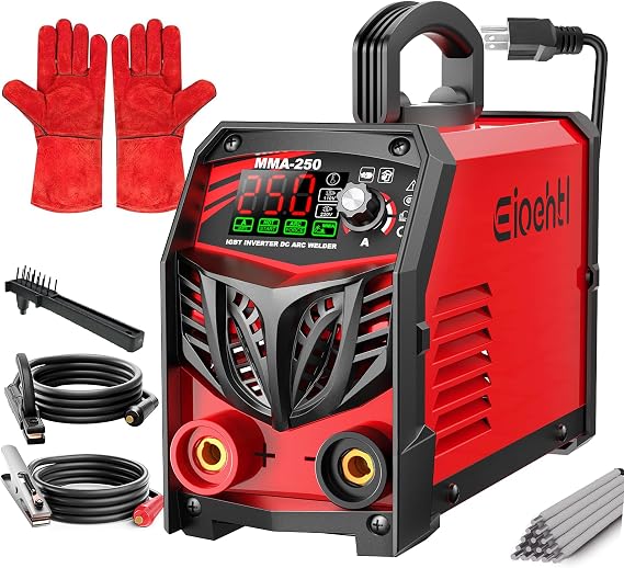 Electrode Soldering Iron 250A 110V/220V Auto Switching IGBT Inverter with LED Display, Hot Start, Non-Stick, Portable with Full Kit for Home/DIY/Farm