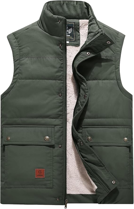Flygo Mens Winter Warm Padded Puffer Vest Outdoor Fleece Lined Jackets