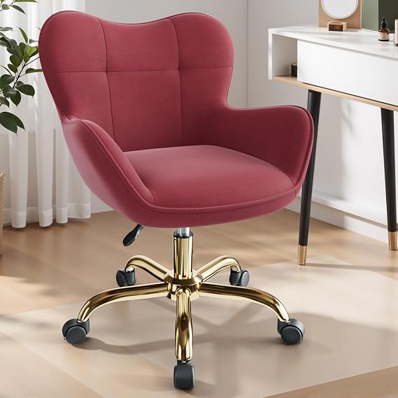 FelixKing FKP13J-Rose Desk Chair, Dresser Chair, Makeup Chair, Velvet, Living Chair, Height Adjustable, With Casters, Office Chair, Stylish, 360° Rotation, Easy Assembly, Beauty Salon, Rose Color