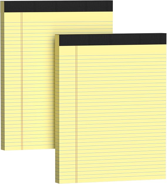 Legal Pads 8.5 X11, Narrow Ruled Notepads, 2 Pack, 50 Sheet/Pad, Yellow Legal Pads, Tear Off Notepad, Perforated Writing Pad, Notebook Paper College Ruled, Notepads for Office Home School, Notepad