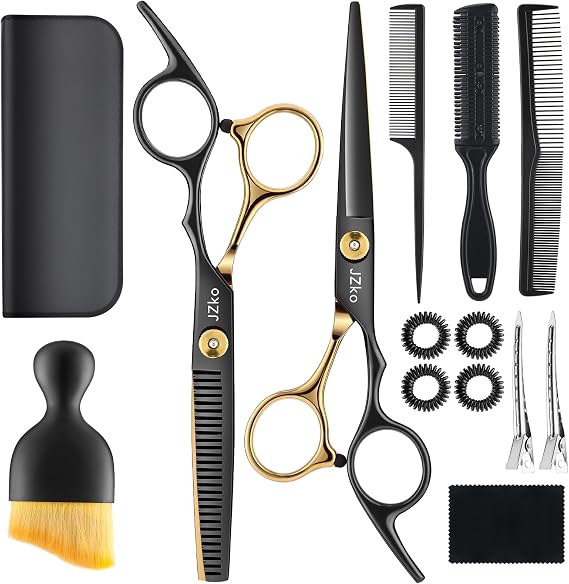 Hair Cutting Scissors Shears Kit, 6.7Barber Shears, Professional Thinning Shears for Hair Cutting & Haircut Scissors for Barber/Salon/Home/Men/Women/Kids/Adults Shear Sets (Black)
