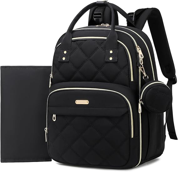 Large Diaper Bag Backpack with Changing Pad & Pacifier Case, Black | Multi-functional lightweight waterproof maternity & toddler travel backpack. Insulated, wet/dry pocket & stroller straps