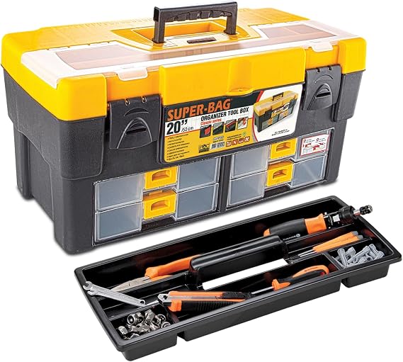 Lirazon Tool Bag, Tool Box, Mini Compartment Organizer with Transparent Cover, Yellow-Black Durable Plastic Material (20'')