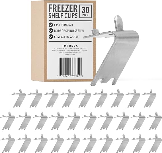 IMPRESA 30 Pack Commercial Freezer Shelf Clips - Compatible with True & Other Commercial Refrigerators - Model 7122 Stainless Steel - Freezer & Refrigerator Shelf Clip Support