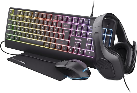 GXTrust Quadrox 4-in-1 Gaming Keyboard and Mouse Set, Headset, Mouse Mat