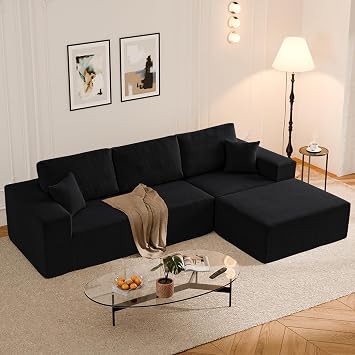 Modular Sectional Couches,Modern 108" L Shaped Boneless Cloud Couch with Deep Seat, Sectional Sofa for Living Room Bedroom Apartments Dorms,No Assembly Required,Pet and Stain Resistant,Black