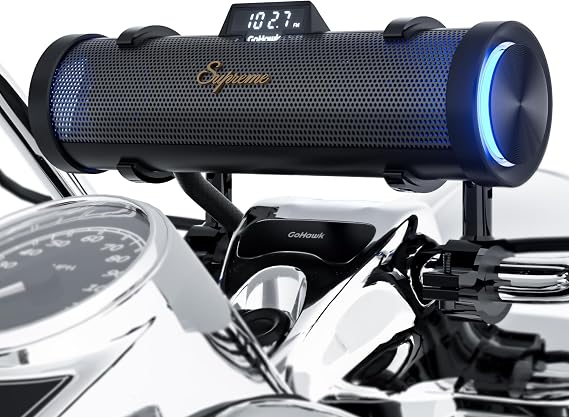 GoHawk Bluetooth Motorcycle Speakers | 6-Speaker Waterproof Stereo System w/Built-in Amplifier | Aluminum Sound bar Music Player w/FM Radio, USB, LED | Great for Harley, ATV