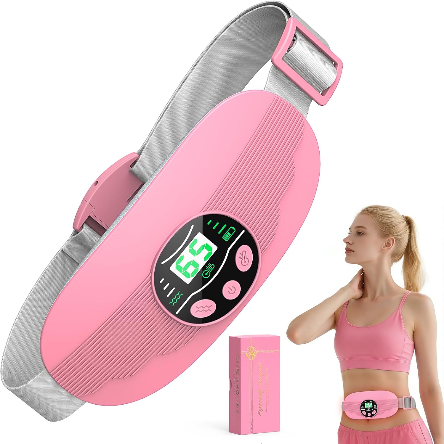Portable Rechargeable Heating Pad, 3 Heat & 3 Warmth Modes, Soft Adjustable Warming Belt for Abdomen & Waist, Daily Warmth Gift for Women, Pink