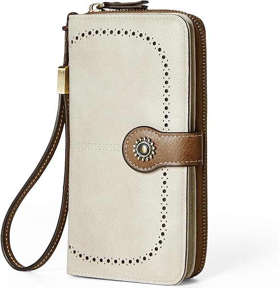 TFKGS Wallet for Women RFID Blocking Leather Large Capacity Card Holder Ladies Phone Clutch Travel Long Purse Wristlet | RFID Blocking