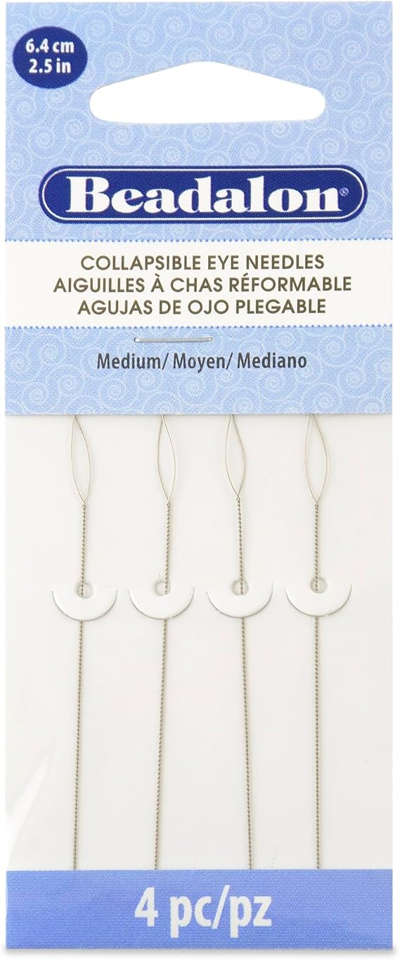 Beadalon Collapsible Eye Beading Needles, Medium 0.36 mm / .014 inches Diameter, 2.5 inches Length, 4 pc