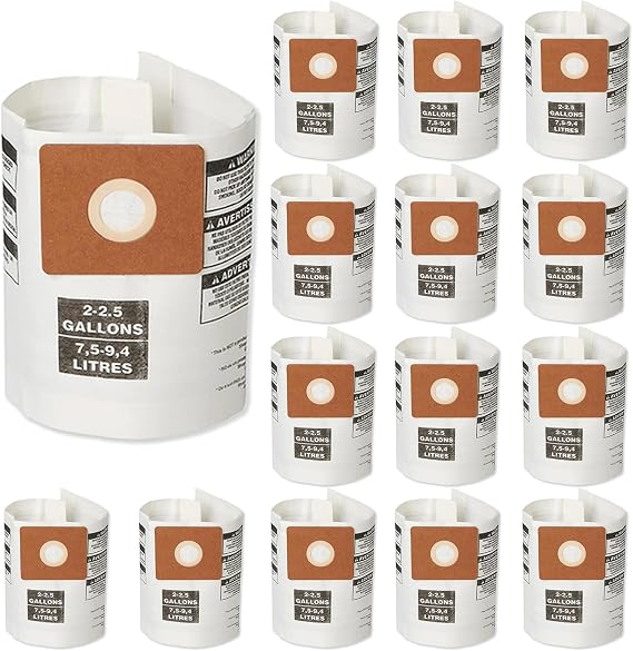 15 Pack 90668 Shop Vac bags Type B, for 2-2.5 Gallon Wet/Dry Vacs | Fit Shop-Vac 2.5 Gal Vac Models#2036000 5892210, AllAround 2 Gal Vac QAM70, Part# 9066800 9066833, No Reduced Suction