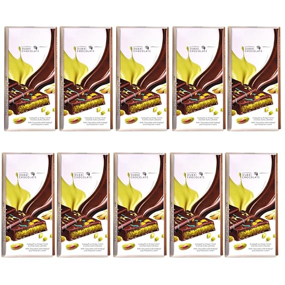 Dubai Chocolate Bar with Peanuts and Kunafali, Knafeh Dubai Chocalate, Chocolate Bar, Luxury Chocolate with Crispy Kunafali, Great for Giving Gifts, Chocolate Gift, 7oz, (10 Pieces)