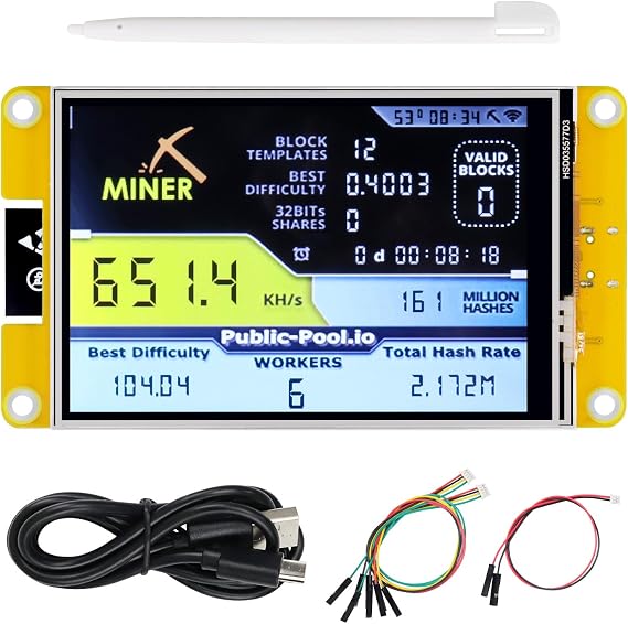 FREENOVE Bitcoin Miner Solo Lottery Miner, ESP32 CYD 3.5" Touch Display 320x480 Pixel TN Screen ST7796 Driver, Dual-core 32-bit 240 MHz Microcontroller WiFi+BT Programmable, Code Tutorial