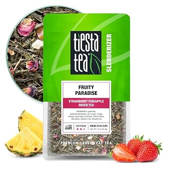 Tiesta Tea - Fruity Paradise, Strawberry Pineapple Green Tea, Premium Loose Leaf Blend, Medium Caffeinated Green, Make Hot or Iced Tea & Brews Up to 25 Cups - 1.6 Ounce Resealable Pouch