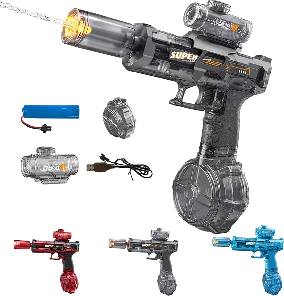 Automatic Water Gun for Adults Battery Powered Electric Squirt Gun with Fast Continuous Shooting,Automatic Squirt Gun with Nozzle Flash & Water Spray Sound,Lightweight Outdoor Summer Water Gun,Gray