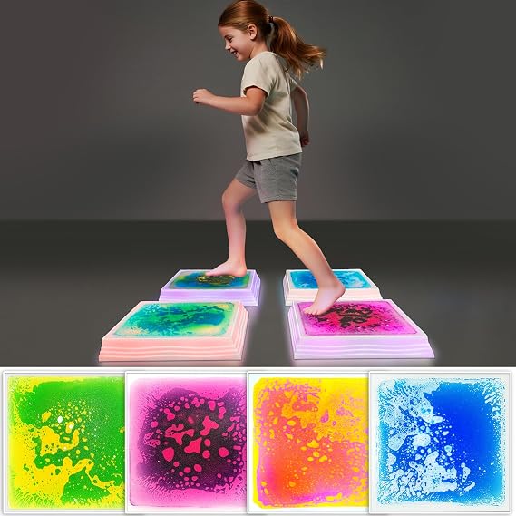 Liquid Light-Up Stepping Stones for Kids: 12" Square Stones, 4 Pack