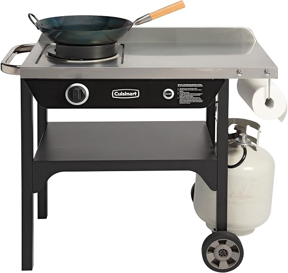 Cuisinart Outdoor Wok Station with Rear Wheels, 14" Steel Pan, 50,000 BTU