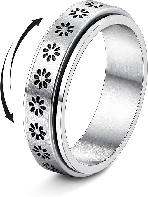 FIBO STEEL Fidget Spinner Ring for Women Men, Stainless Steel, Size 5-10
