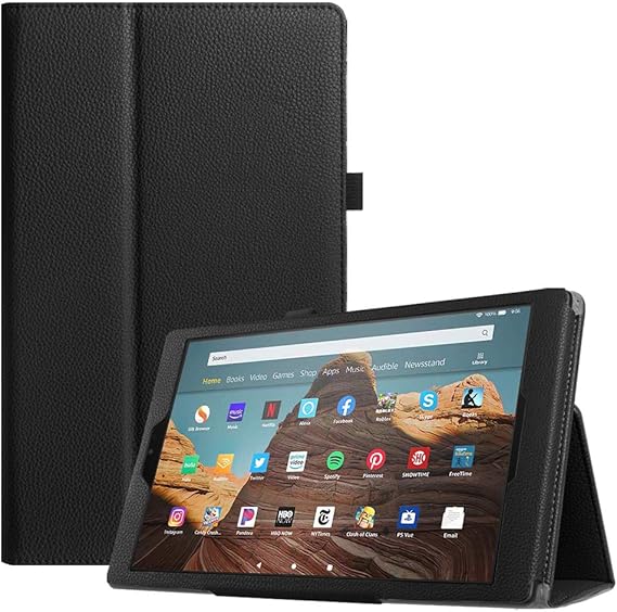 Fintie Folio Case for Amazon Fire HD 10 Tablet (Compatible with 7th and 9th Generations, 2017 and 2019 Releases) - Premium PU Leather Slim Fit Stand Cover with Auto Wake/Sleep, Black