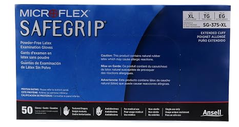Microflex Safegrip SG-375 Latex Gloves - Disposable, Extended Cuff, Blue Size XLarge (Case of 500)