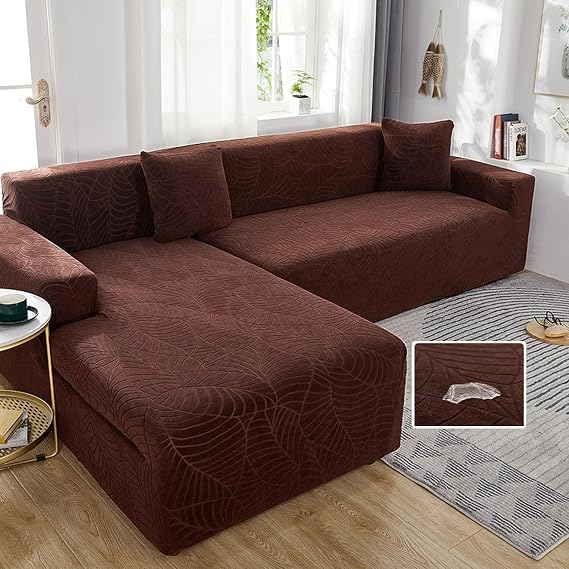 Sofa Slipcover For Corner L Shape,Waterproof Sofa Cover 3 2 4 1 Seater,2024 New Non-Slip Sofa Seat Cushion Covers With Elastic Straps,Universal Velvet Washable Protector ( Color : Brown , Size : 3 POS
