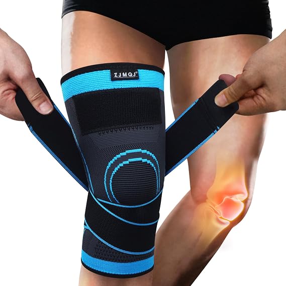 Knee Brace with Straps for Women/Men, Knee Compression Sleeve for Knee Pain, Arthritis, ACL, PCL, Meniscus Tear, Joint Pain Relief. Knee Support for Running, Workout, 1 pack (Blue, XX-Large)