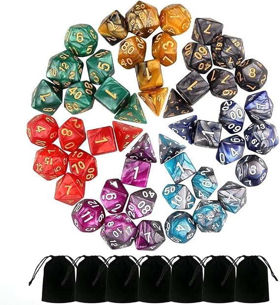 Polyhedral Dice Set, 49 Pieces - 7 Sets of RPG Dice with 1 Bag for Dungeons and Dragons D&D RPG MTG Board Games, Includes D20, D12, D8, D6, D4, D10 (0-9) and D10 (00-90)