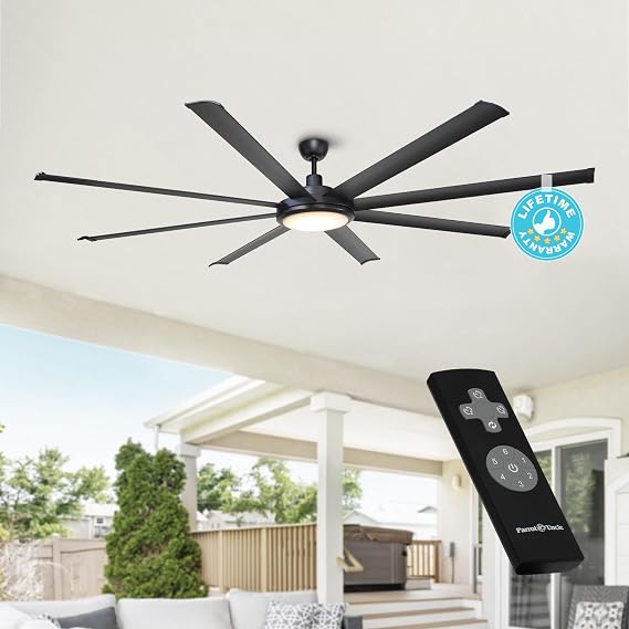 Ceiling Fans with Lights and Remote, 75 Inch Black Industrial Ceiling Fan