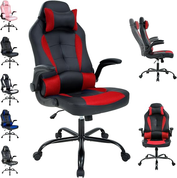 Adjustable Armrest PC Game Chair, Red, PU Leather Swivel Racing Style Chair with Lumbar Support, Ergonomic Rolling Office Desk Chair, High Back, 250 lbs Weight Capacity