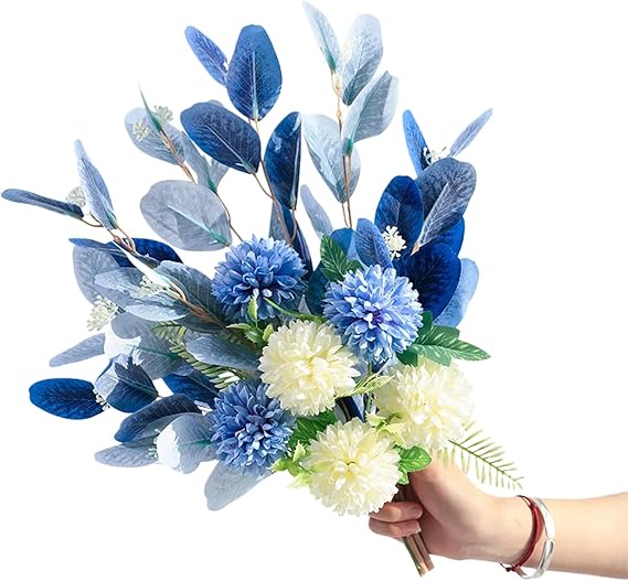 Fake Flowers,Flower Artificial,Artificial Flower Living Room Decoration,Artificial Flowers,Bionic Bouquet,Window Floral Decoration,for Wedding Porch Home Party Garden Decor(Blue)