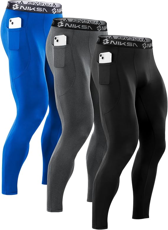 Niksa 1/3 Pack Men's Compression Pants, Performance Athletic Sports Leggings Gym Tights for Running Yoga Workout Sports