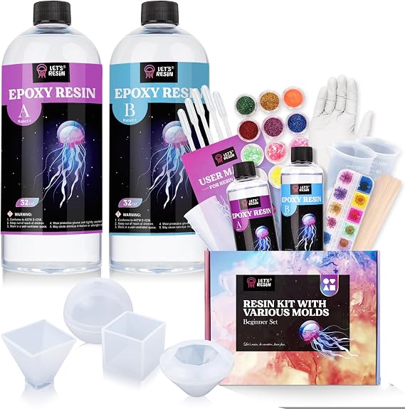 LET'S RESIN Resin Mold Kit Bundle with 0.5 Gallon Crystal Clear Epoxy Resin, Bubbles Free Resin for Resin Art